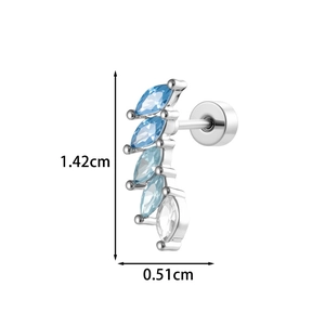 Silver marquise zircon ear stud with gradient blue to white stones and screw back
