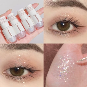 Set de sombras de ojos líquidas brillantes con textura perlada y dibujos de ositos