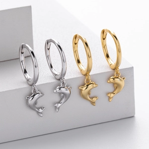 S925 sterling silver dolphin hoop earrings in gold and silver finish set of four