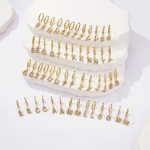 Stainless Steel Gold Pave Rhinestone Alphabet Letter Hoop Earrings For Women Personalized Initial A-Z Pendant Drop Earrings