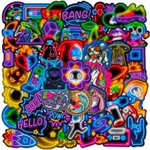 Neon style waterproof PVC stickers with cartoon motifs for laptops and phone cases
