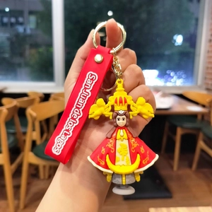 Porte-clés religieux en silicone rouge avec figurine de la Vierge de San Juan de los Lagos