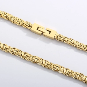 Men's hip hop gold braided titanium steel chain necklace with folding clasp detail