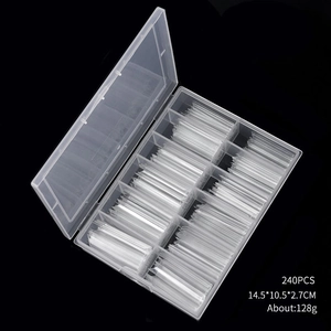 C-curve long coffin nail tips set 240 pieces in a 12-slot clear storage box organizer