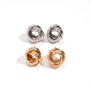 Polished metal knot stud earring set featuring minimalist gold and silver geometric designs