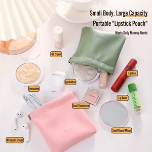 Waterproof PU leather squeeze travel pouch for lipstick and small makeup items in pastel colors