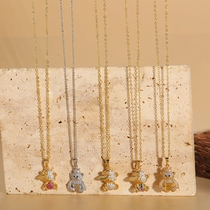 Minimalist bear pendant necklaces with colorful zircons in gold and silver finish