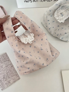 Borsa in tela floreale con bordo in pizzo rosa per il pendolarismo estivo quotidiano