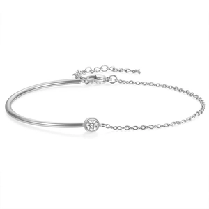 Minimalist silver 18K gold plated stainless steel C-shaped bracelet with cubic zirconia