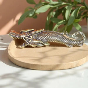 Vintage brass dragon fish ornament sculpture for tea pet and home office desktop decor
