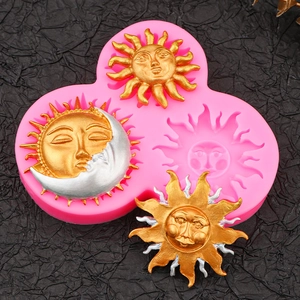 Pink silicone sun and moon face mold with gold and silver finished fondant crafts