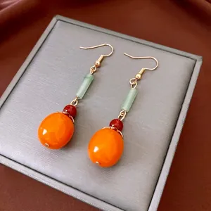 Persimmon Drop Earrings Alloy Stone Resin New Chinese Retro Ethnic Style Elegant Jewelry For Women