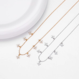 Elegant S925 sterling silver necklaces with zircon floral pendants in gold and silver