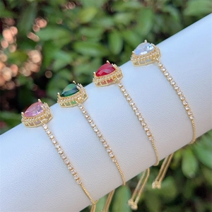 Elegant 18K gold-plated bracelets with colorful heart-shaped cubic zirconia charms