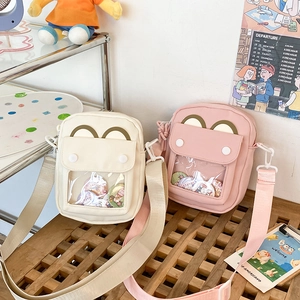 Japanese style cute ita bag crossbody canvas phone bag with transparent front window