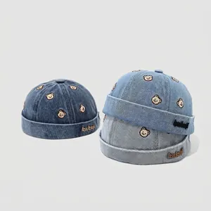 Bonnet miki en jean pour enfants avec broderie ours et sangle réglable pour garçons