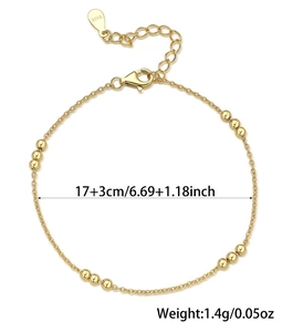 Detail of 925 sterling silver gold beaded bracelet with lobster clasp and S925 tag