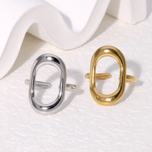 Geometric Hollow Oval Open Ring Stainless Steel Minimalist Adjustable Trendy Fashion Jewelry For Women Non Fading