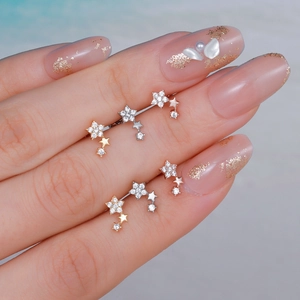 Star-shaped 20G stainless steel ear studs with zircon inlay in gold, silver, and rose gold