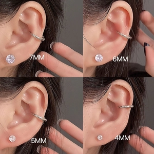 Titanium steel six-prong zircon stud earrings shown in 4mm to 7mm size comparison