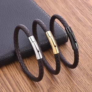 Lot de 3 bracelets tressés en cuir marron pour hommes avec fermoir en acier inoxydable