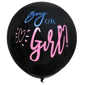 36-inch black latex gender reveal balloon with Boy or Girl print for party decor