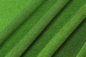 Gros plan sur le tissu en maille vert herbe avec texture fine et plis souples drapés