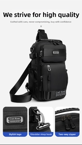 Detail of crossbody bag featuring smooth dual zippers and durable detachable shoulder strap