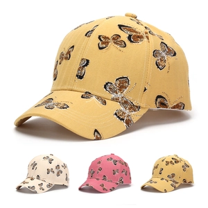 Casquette De Baseball Imprimé Papillon Polyester Boucle Métallique Réglable Visière Courbée Chapeau De Soleil Femme Mode