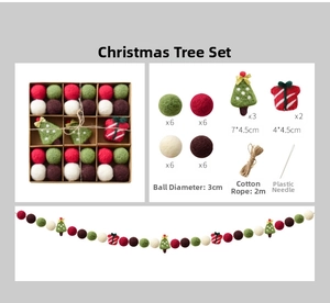 DIY Christmas wool felt ball garland kit with mini trees and gift box ornaments