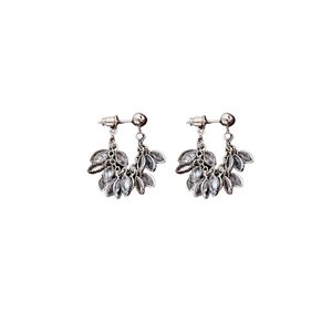 Silver tassel earrings with marquise zircon leaves in a minimalist metallic fashion style
