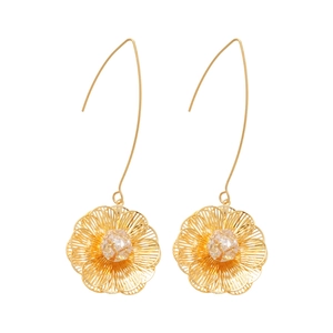 Boucles d'oreilles fleurs plaquées or 18 carats avec zircon et tissage métallique