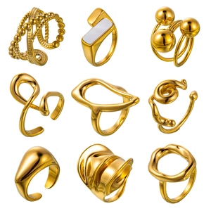 Abstract Geometric Open Ring Stainless Steel Gold Plated Minimalist Adjustable Retro Fashion Jewelry For Women