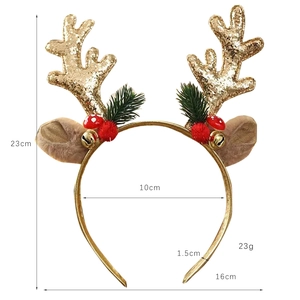 Christmas reindeer antler headband detail with dimensions showing size and bells
