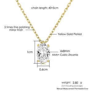 Klassische vergoldete Halskette mit ovalem AAA+ Zirkonia-Anhänger und 40+5cm Kette