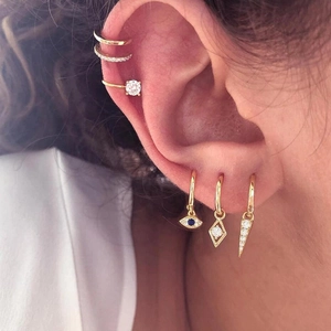 S925 Silber Gold Ohrringe Set mit bösem Blick und geometrischen Diamantanhängern