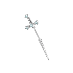 Silver sword stud earring with light blue zircons and screw back for men and women