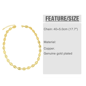 Detailed view of gold plated coffee bean link chain with 40+5cm size specifications