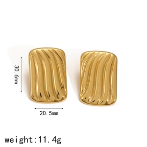 Vintage 18k gold plated stainless steel rectangle earrings with textured vertical ripples