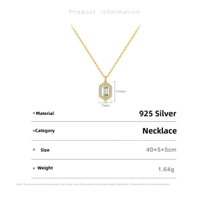 Detailed specs of gold 925 silver necklace with 11x7mm zircon pendant and 40cm chain