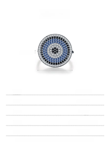 Size chart for S925 sterling silver evil eye ring with dimensions and weight specs