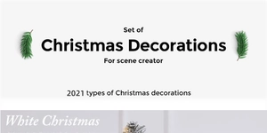 Header showing detailed pine needle elements and Christmas decoration set text on white background