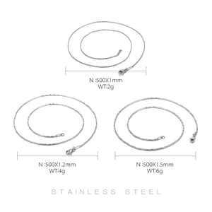 Three sizes of silver snake bone necklaces in stainless steel: 1mm, 1.2mm, 1.5mm widths