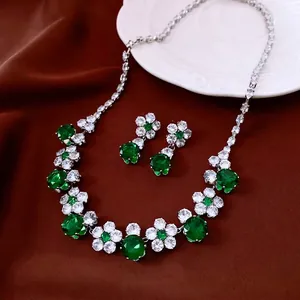 French Retro Flower Zircon Necklace And Earrings Copper Palace Style Elegant Vintage Luxury For Women