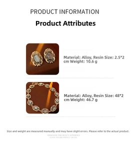 Detailed dimensions and weight for vintage resin oval earrings and necklace set