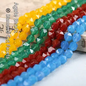 Natural Agate Faceted Loose Beads Polished Gemstone Strands For DIY Jewelry Making Bracelets Necklaces Colorful