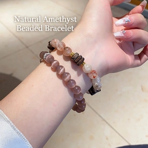 Natural Amethyst and Zircon Beaded Bracelet Set with vintage style for women