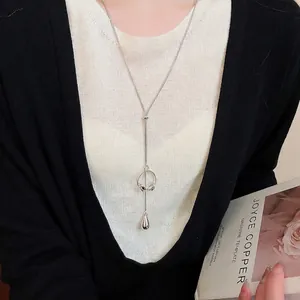Silver Y-shaped necklace with tiger eye pearl and water drop pendant for women