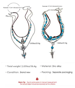 Größentabelle für Vintage Western-Halsketten mit Stierkopf-Anhängern und Boho-Türkisperlen