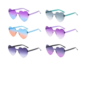 Transparent jelly heart sunglasses collection with rimless lenses in multiple gradient colors
